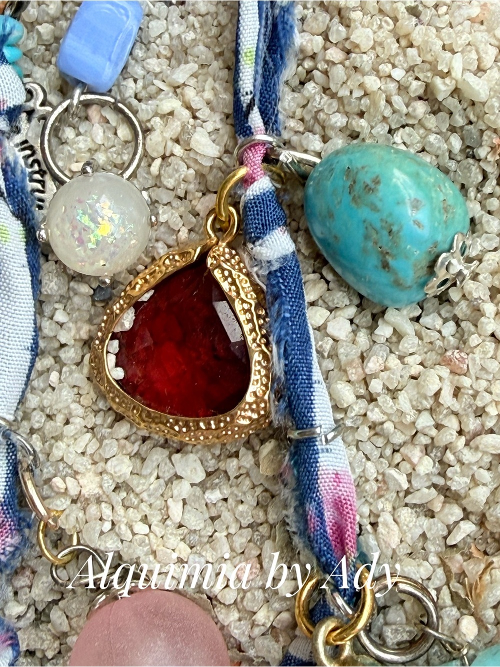 Charms multi layered statement bandanna necklace with turquoise - Picture 3 of 8